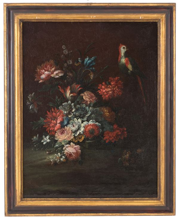 Painting "FLOWERS WITH PARROT"