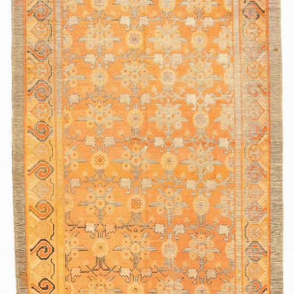 * Silk Kashghar rug. East Turkestan