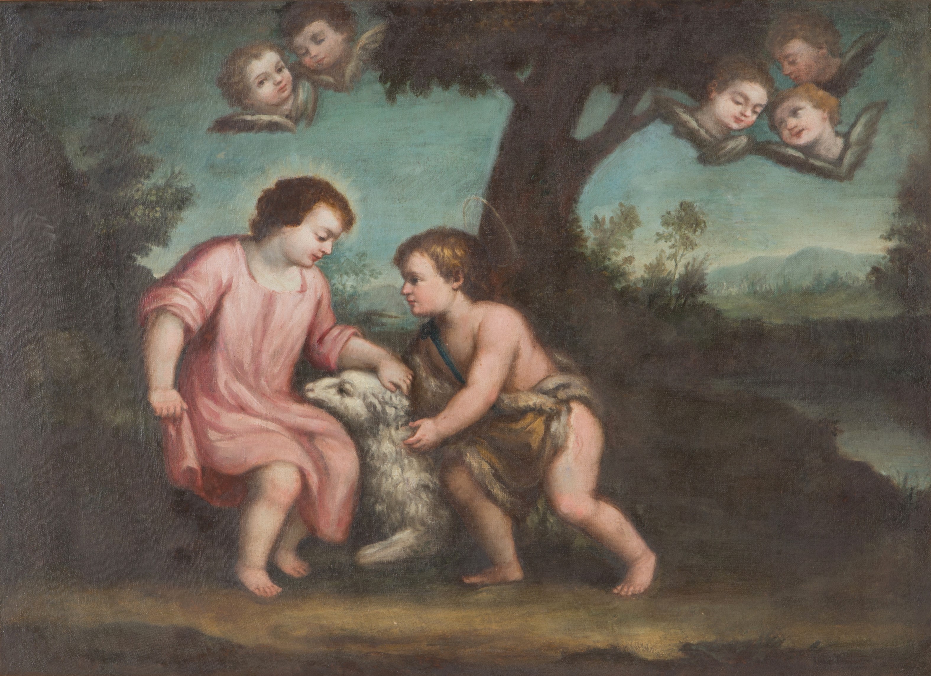 Dipinto "gesu' Bambino con San Giovannino e L'agnello"