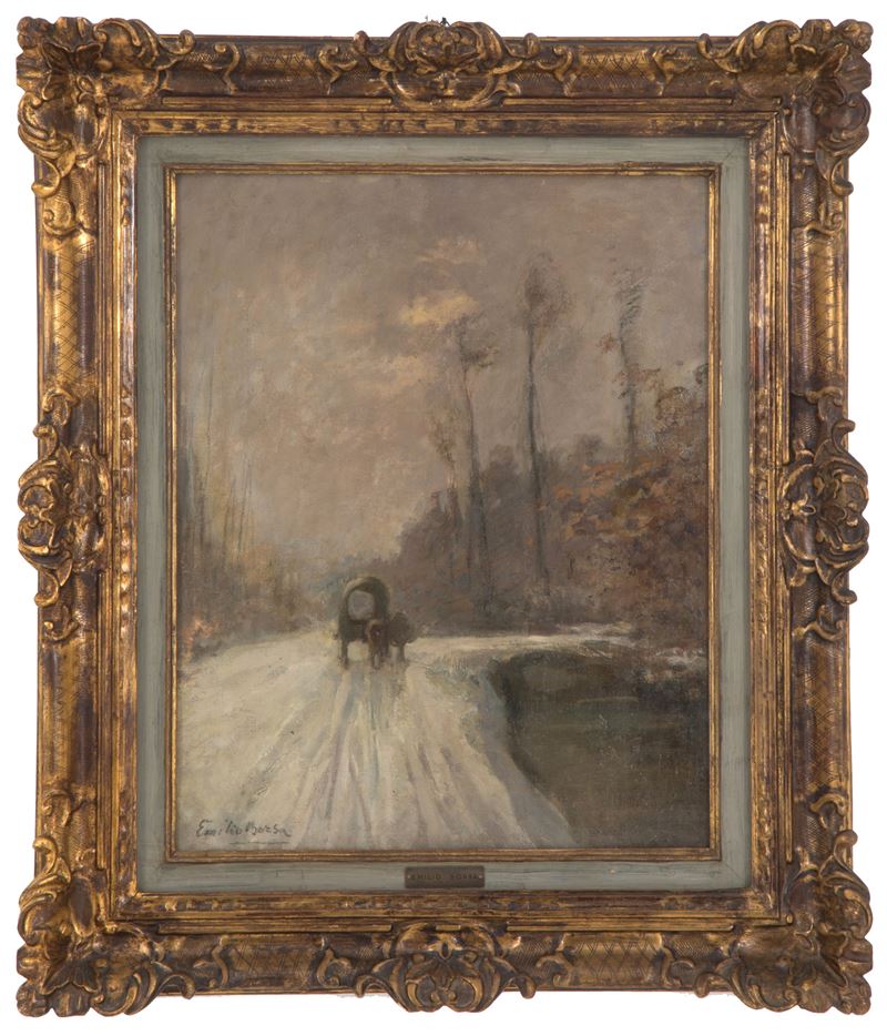 Emilio Borsa - Dipinto "viottolo con Carro"