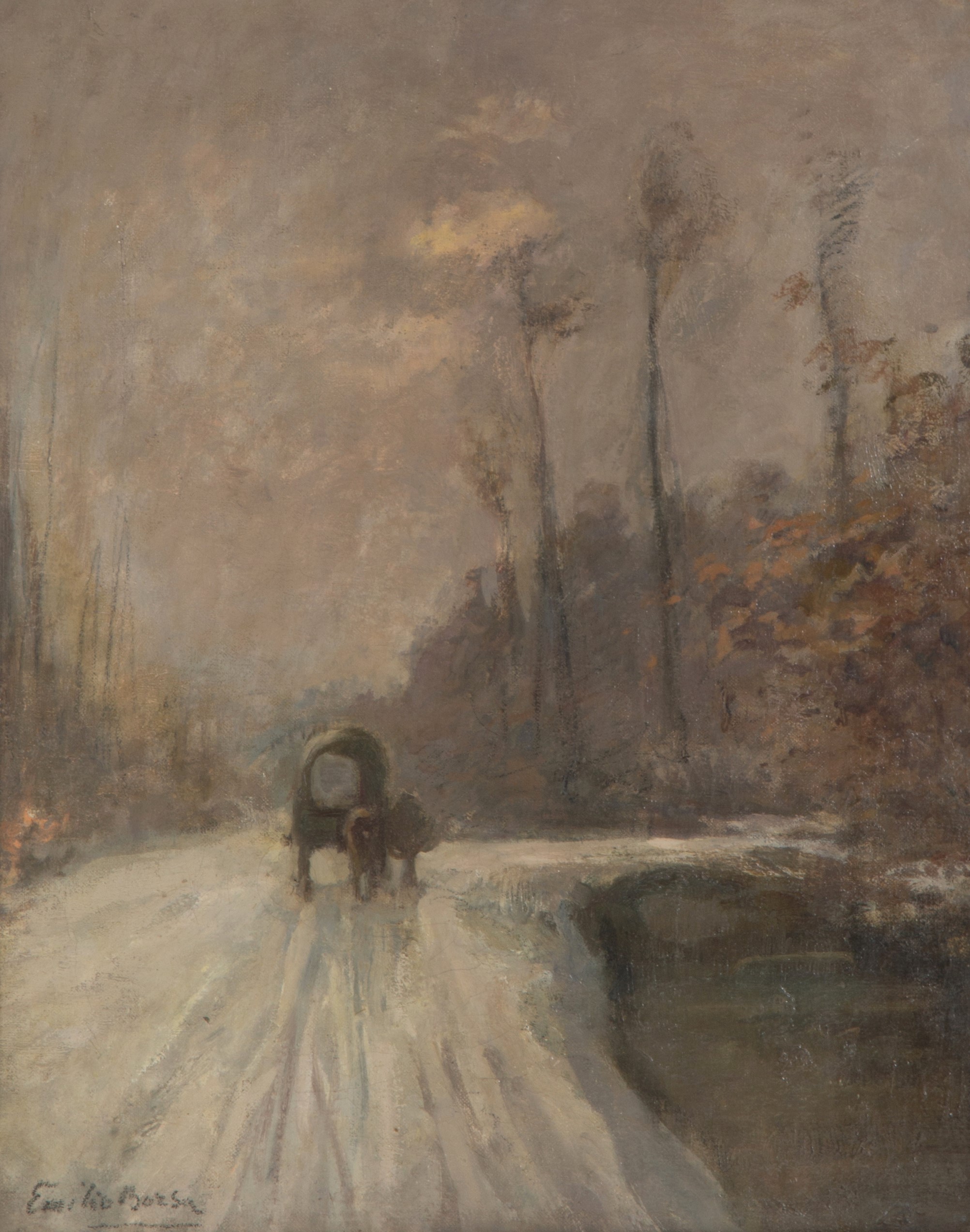 Emilio Borsa - Dipinto "viottolo con Carro"