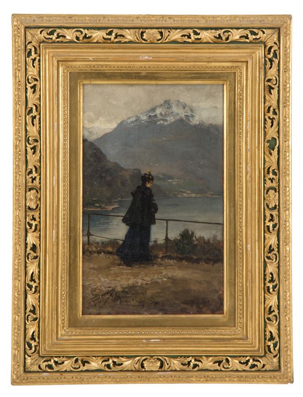 EUGENIO SPREAFICO - Painting "WOMAN AT THE LAKE"