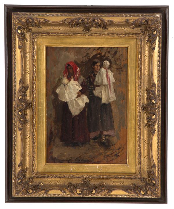 EUGENIO SPREAFICO - Painting "WOMEN WITH CHILDREN"