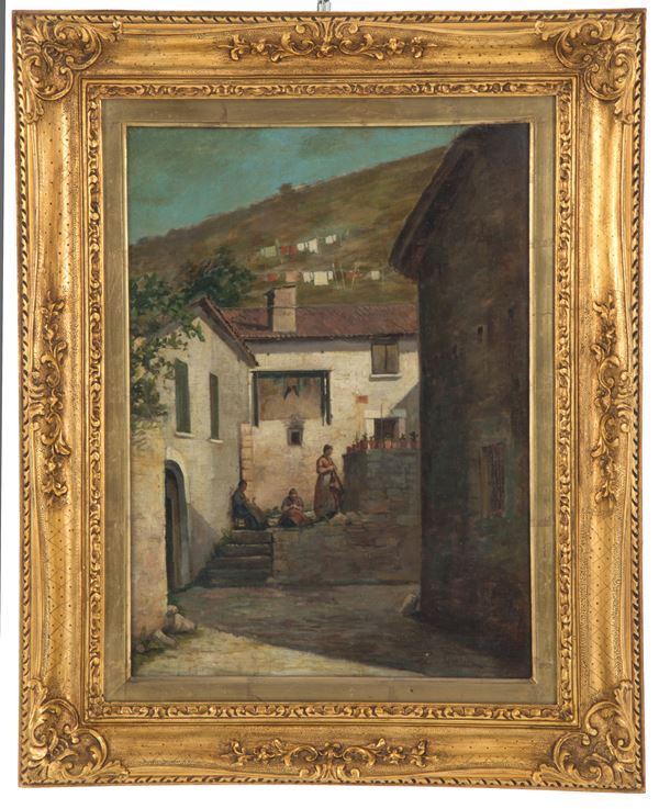 ODOARDO BORRANI - Painting "STITCHERS IN THE COURTYARD"