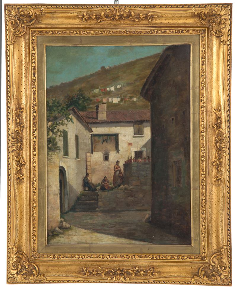 Odoardo Borrani - Dipinto "cucitrici in Cortile"