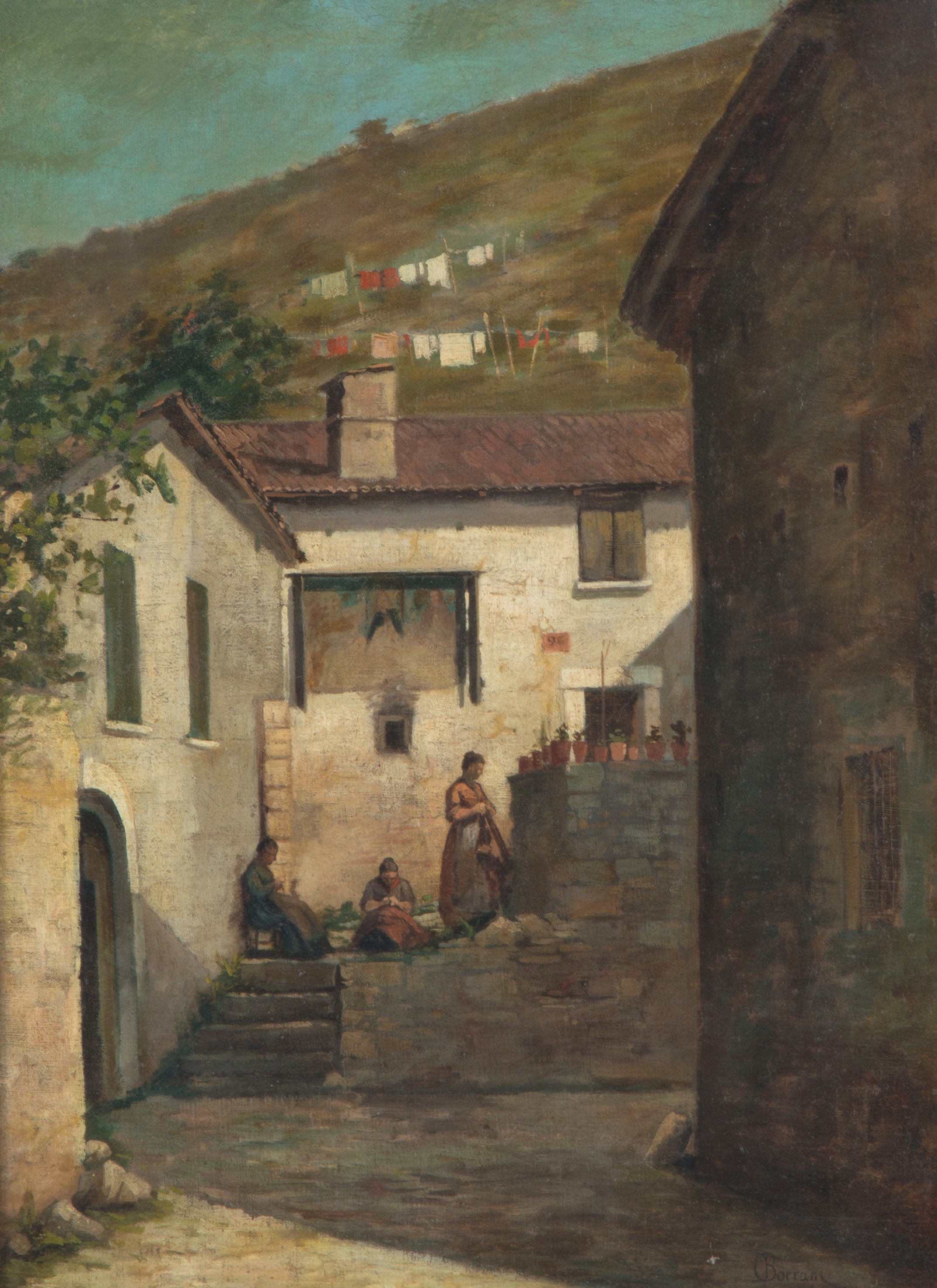 Odoardo Borrani - Dipinto "cucitrici in Cortile"