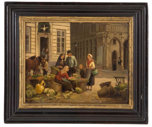 CORNELIS CHRISTIAAN DOMMERSEN (DOMMELSHUIZEN o DOMMERSHUIZEN) - Painting "MARKET SCENE"