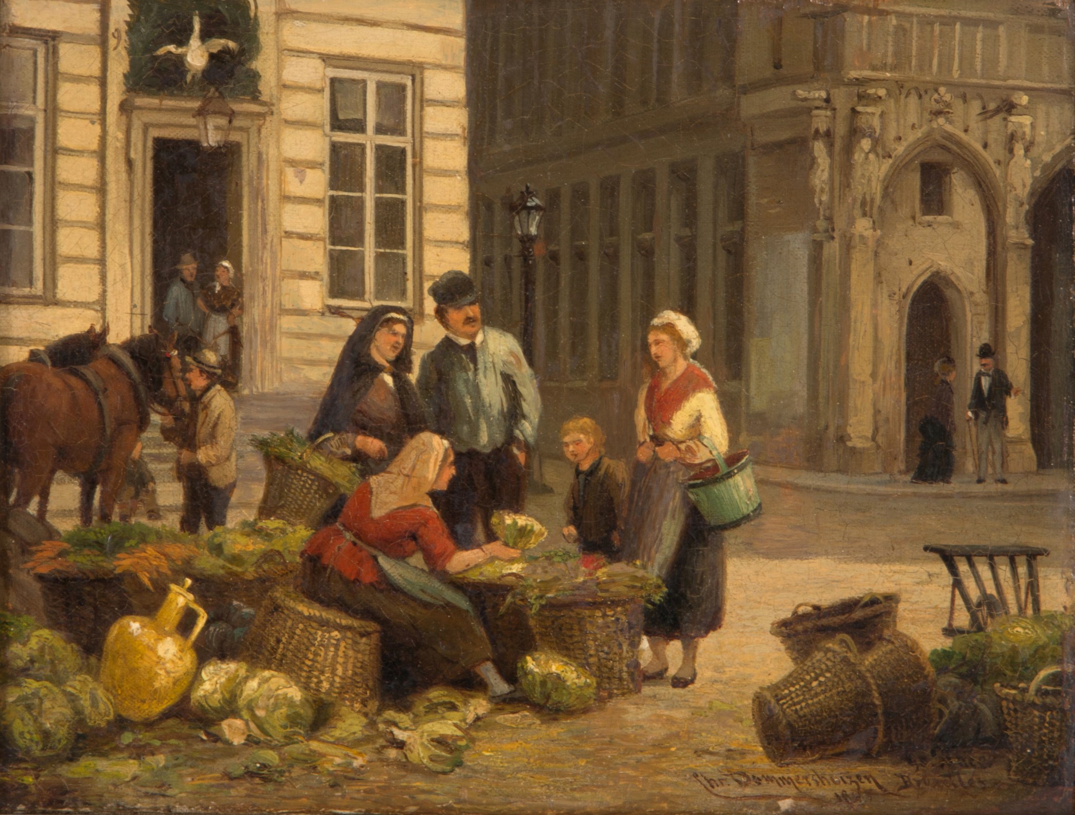 Cornelis Christiaan Dommersen (dommelshuizen o Dommershuizen) - Dipinto "scena di Mercato"