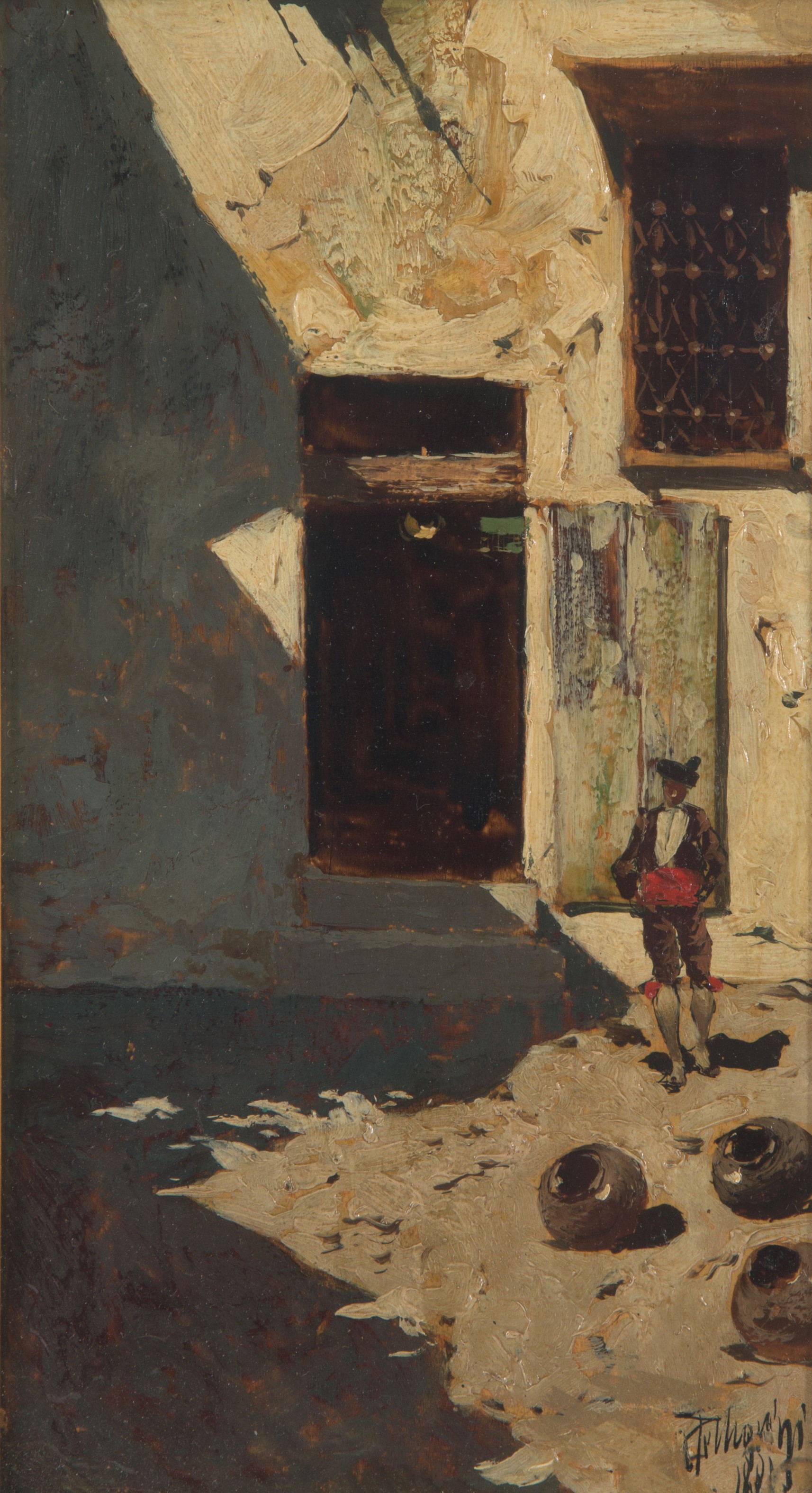 Riccardo Pellegrini - Dipinto "viottolo con Personaggi"