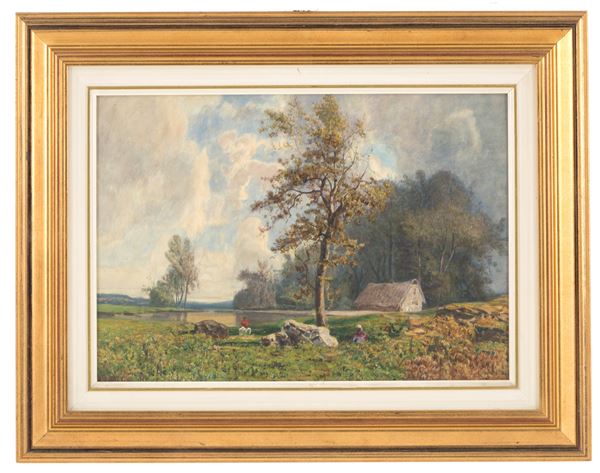 CARLO MANCINI - Mixed technique 'LANDSCAPE WITH POND'