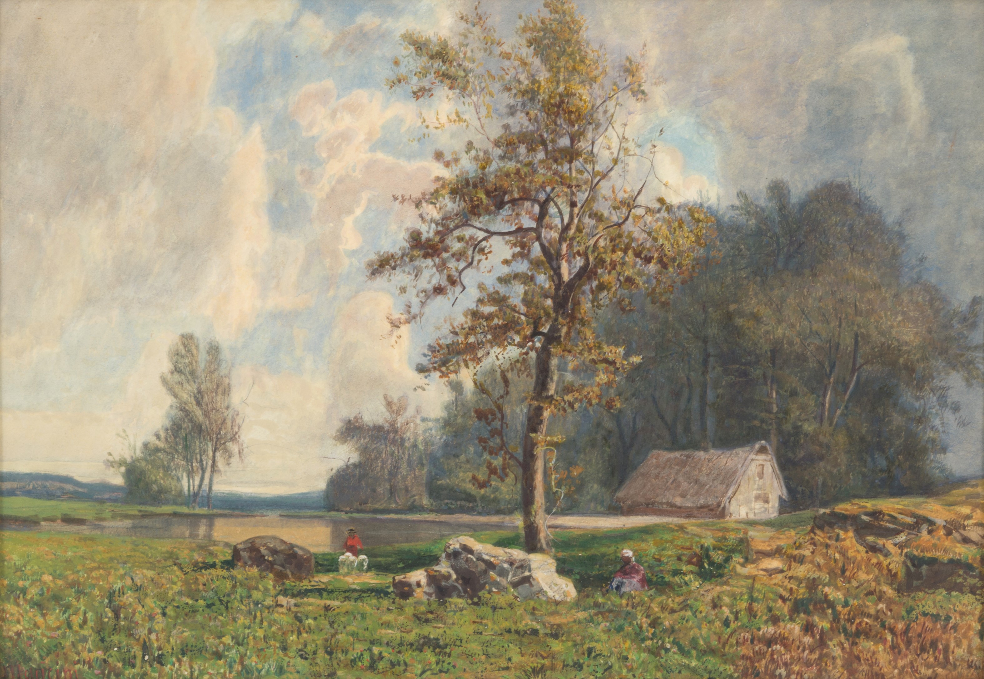 Carlo Mancini - Acquarello ''paesaggio con Stagno'