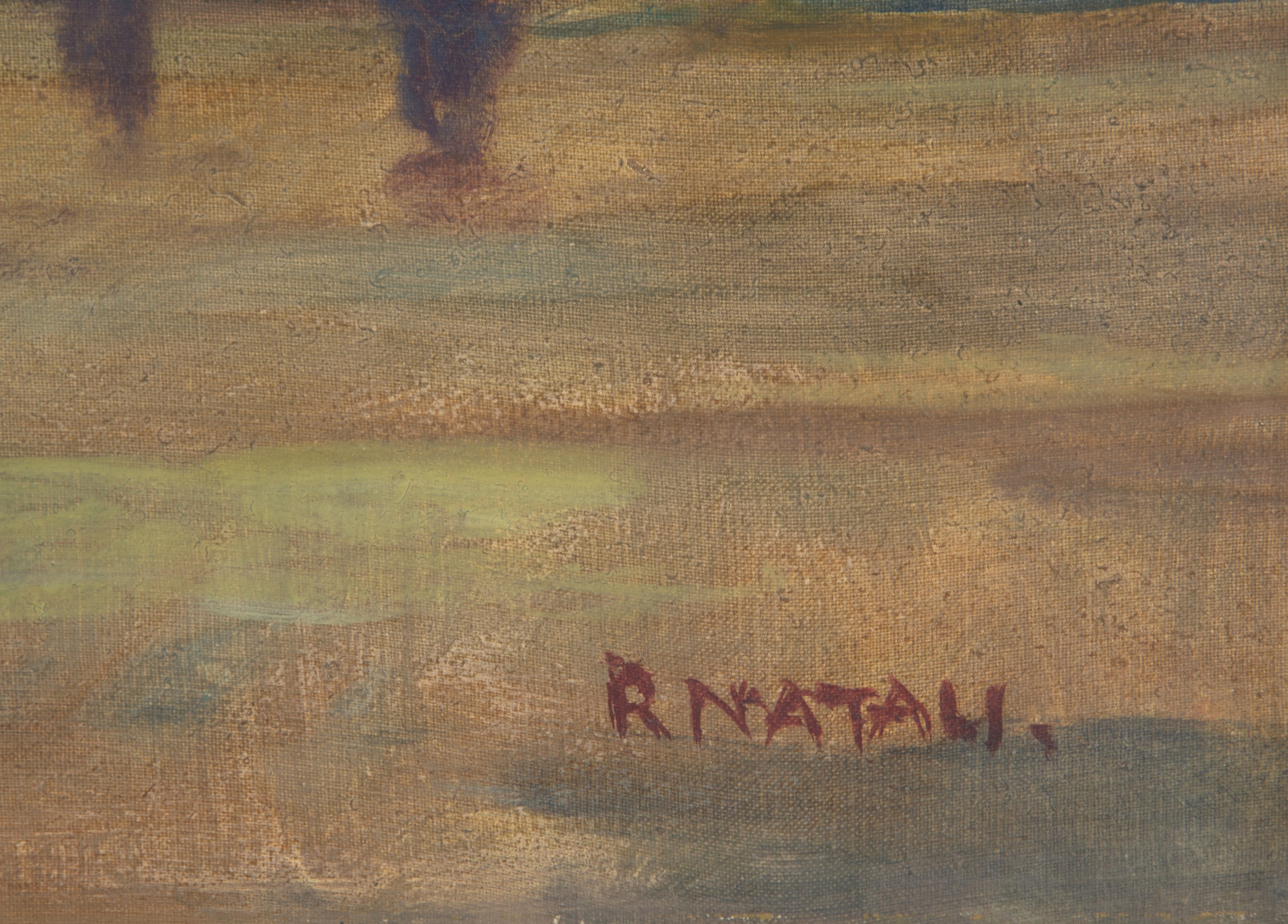 Renato Natali - Dipinto "piazza con Personaggi"