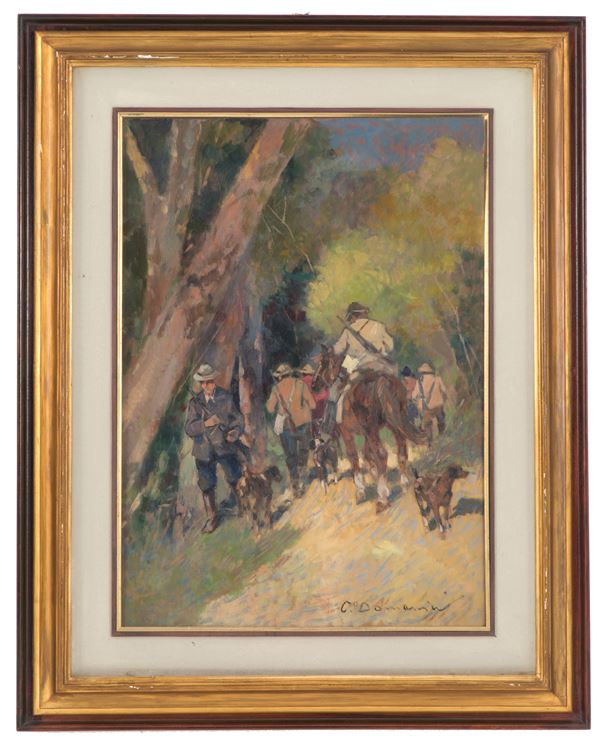 CARLO DOMENICI - Painting "HUNT IN THE WOOD"