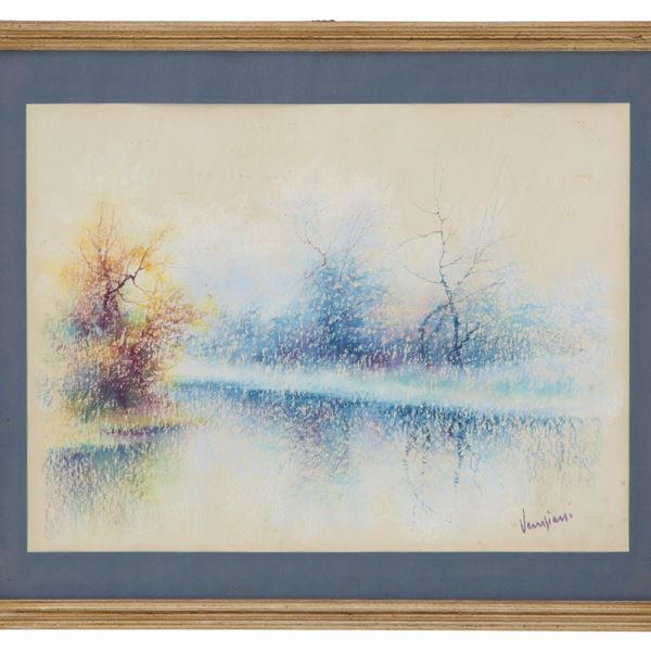PAOLO VENEZIANI - Pastello "SCORCIO DI LAGO"