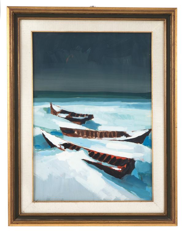 ARMIDO DELLA BARTOLA - Painting "BOATS IN THE SNOW"
