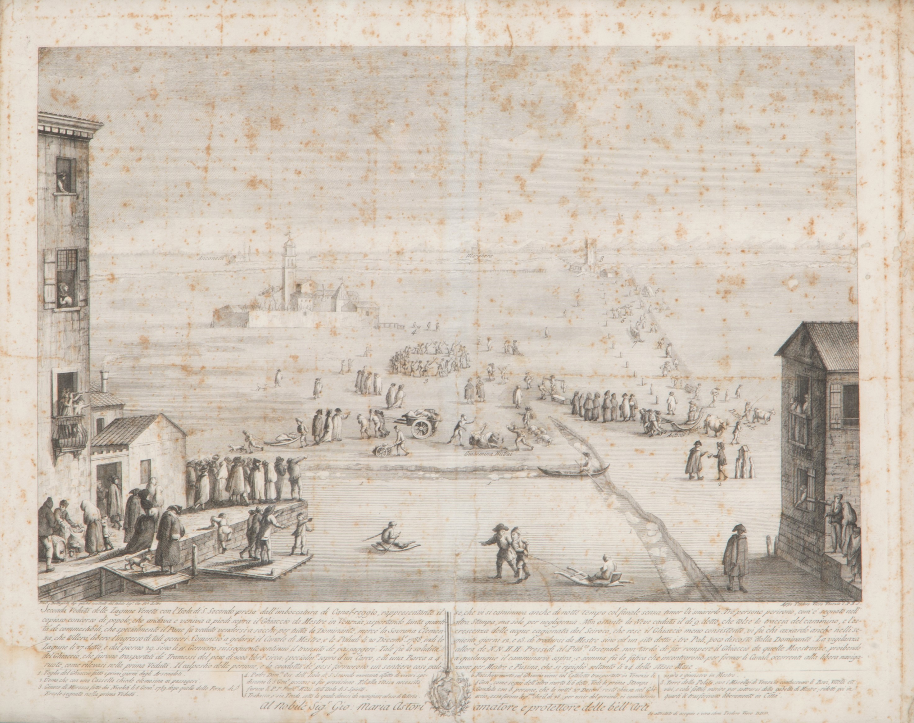 Teodoro Viero - Acquaforte "veduta delle Lagune Venete con L'isola di San Secondo Presa Dall'imbo...
