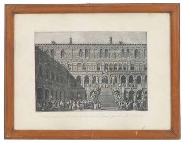 GIAMBATTISTA BRUSTOLON - Etching "CORONATION OF THE DOGE ON THE GIANTS' STAIRCASE"