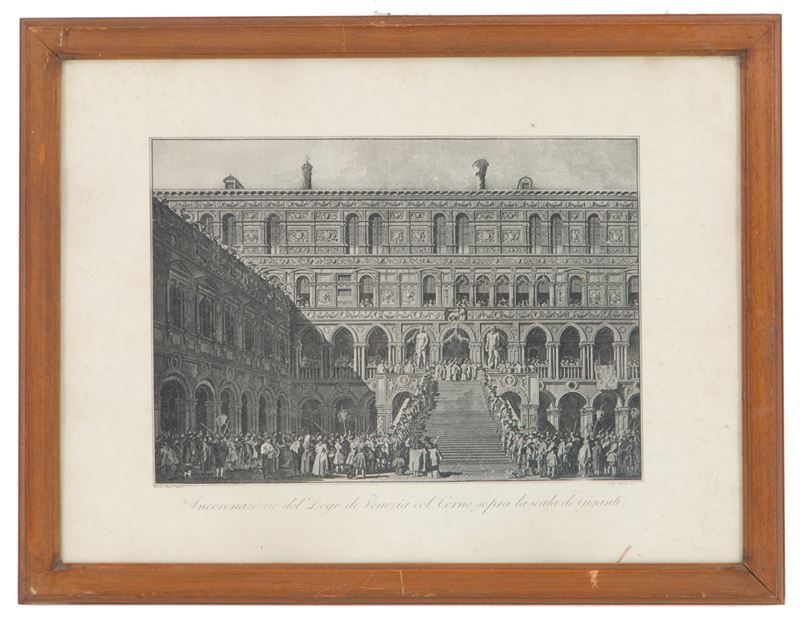 Giambattista Brustolon - Acquaforte "incoronazione del Doge sulla Scala dei Giganti"