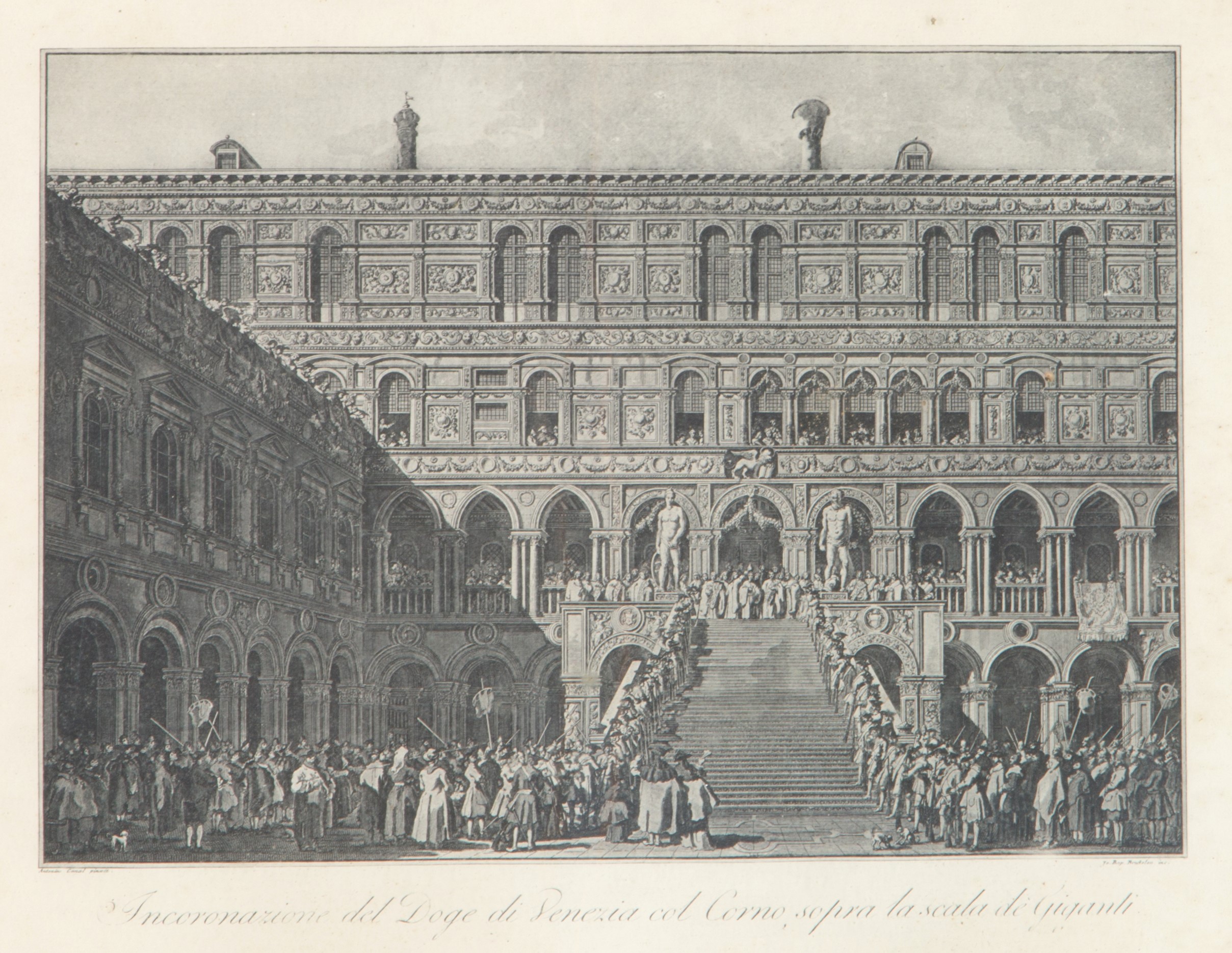 Giambattista Brustolon - Acquaforte "incoronazione del Doge sulla Scala dei Giganti"
