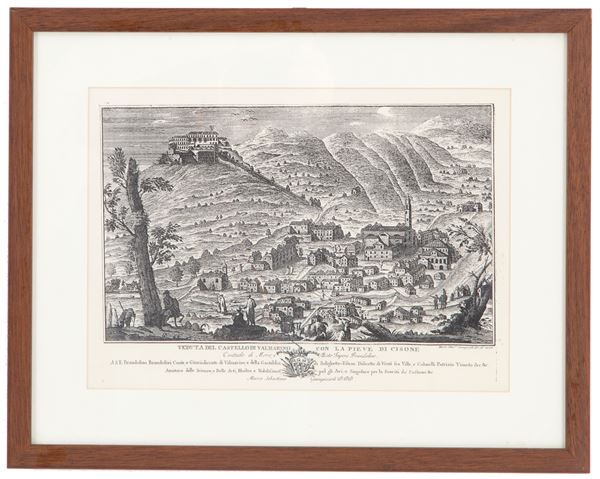 MARCO SEBASTIANO GIAMPICCOLI - Etching "VIEW OF THE CASTLE OF VALMARINO WITH THE PIEVE DI CISON"