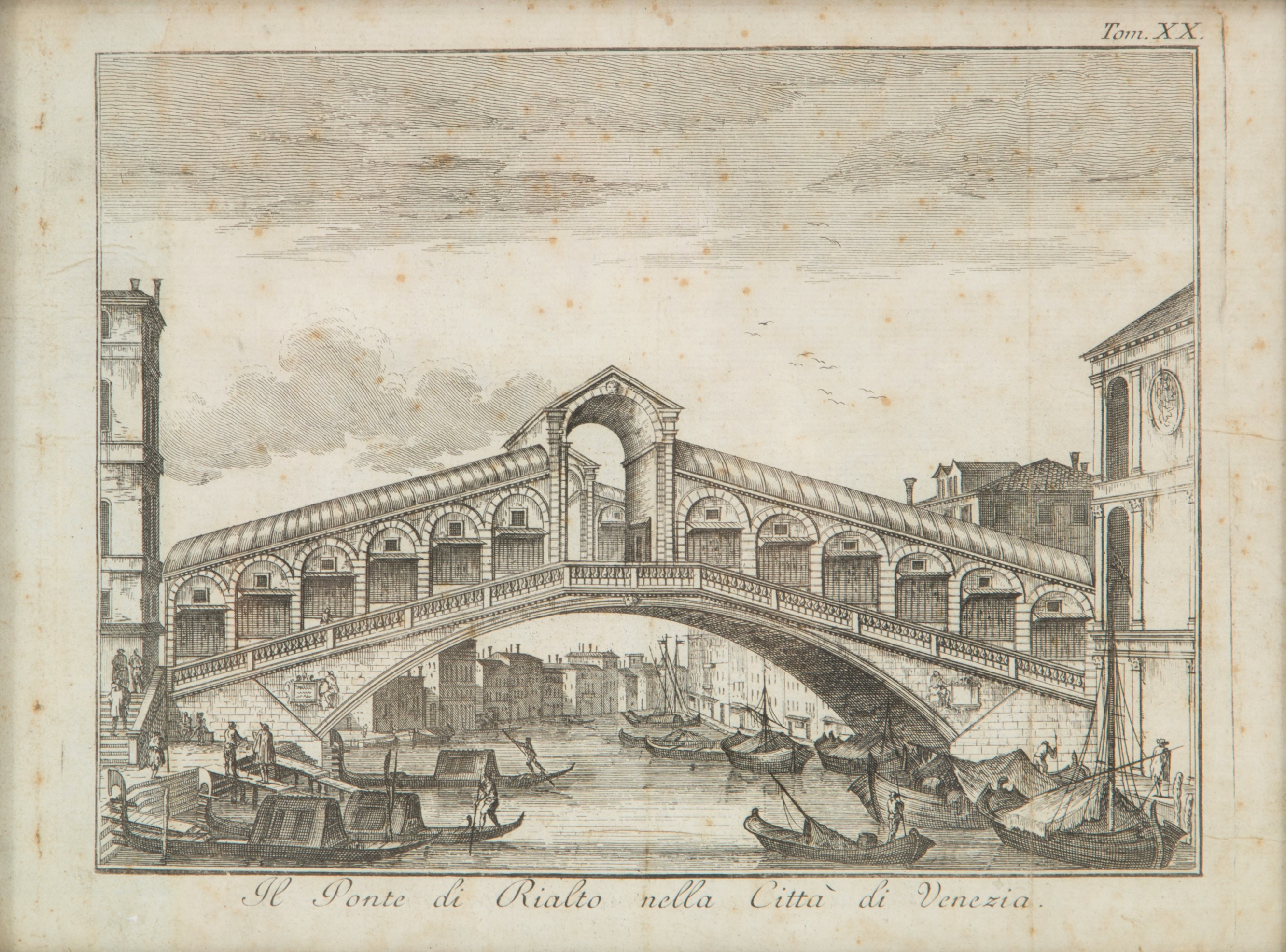 Coppia di Piccole Acqueforti "piazza e Ponte di Rialto"