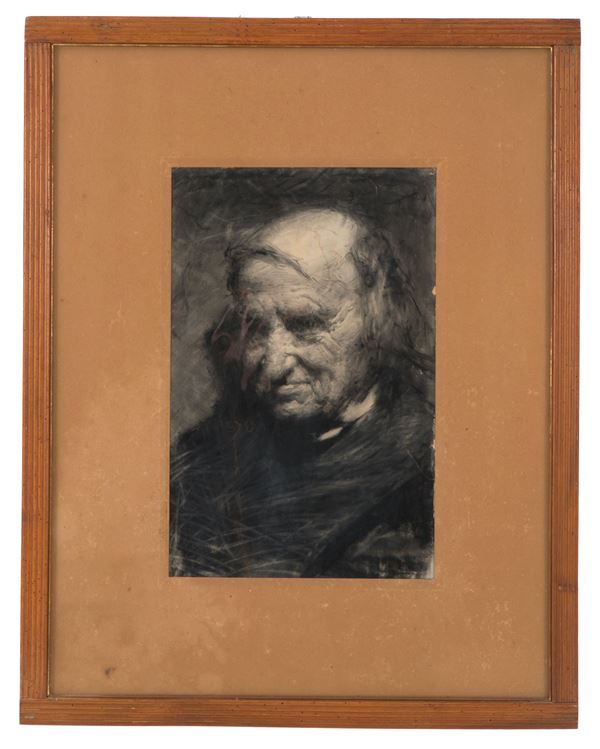 ANGELO DALL'OCA BIANCA - Charcoal drawing "PORTRAIT OF MONSIGNOR JACOPO BERNARDI"