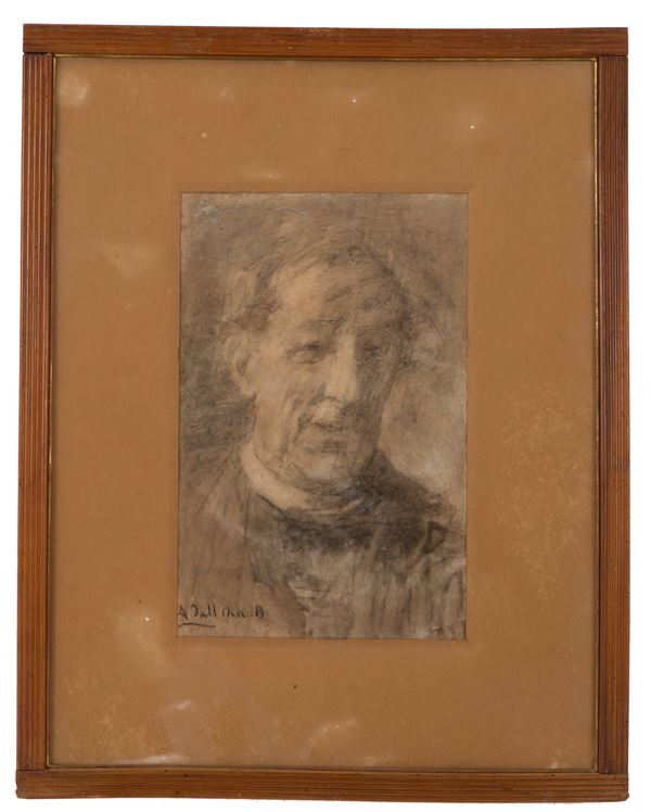 ANGELO DALL'OCA BIANCA - Charcoal drawing "PORTRAIT OF THE ABBOT GIACOMO ZANELLA"