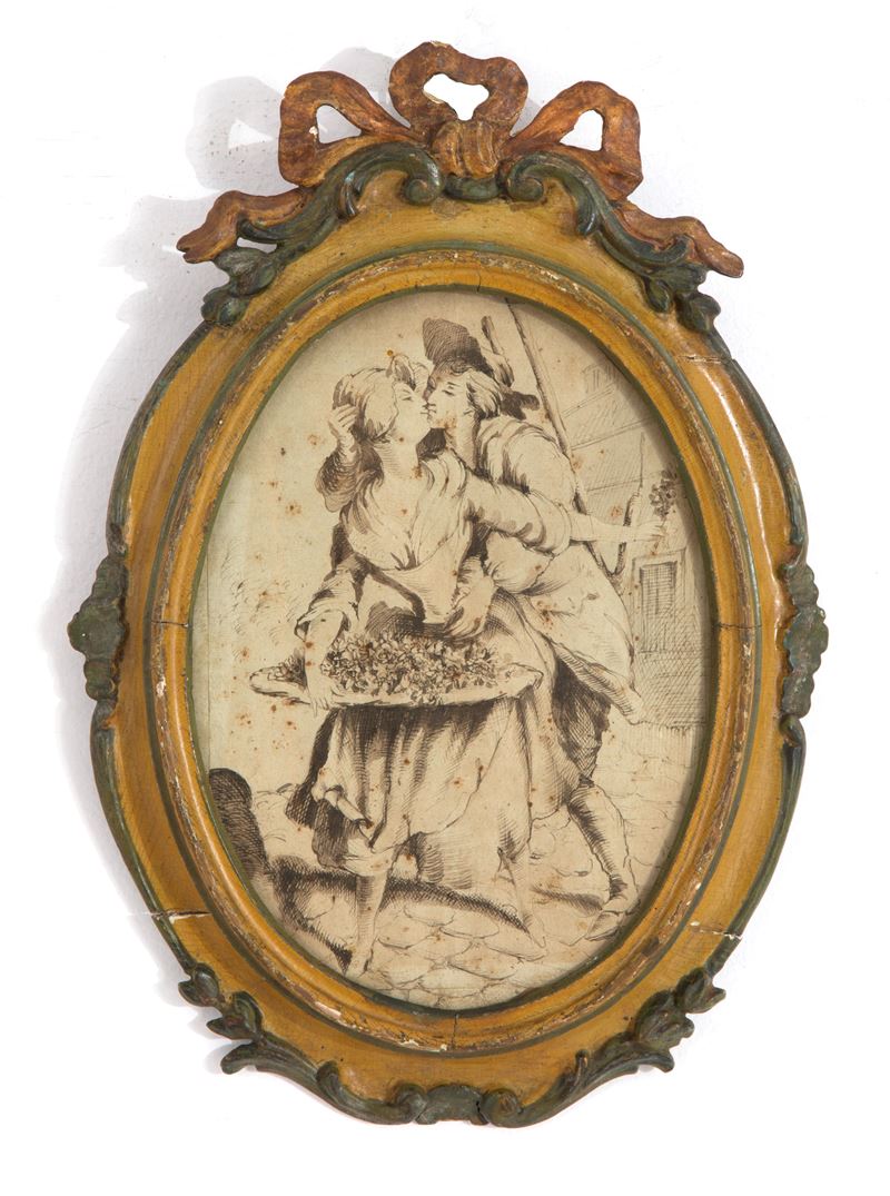 Giuseppe Zocchi - Disegno a Inchiostro di Seppia "scena Amorina"