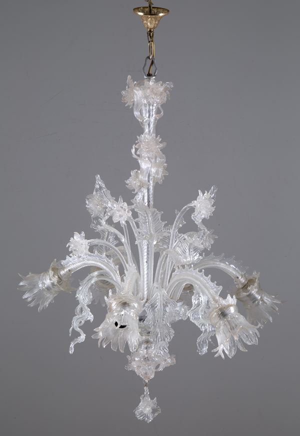 Glass chandelier with six lights