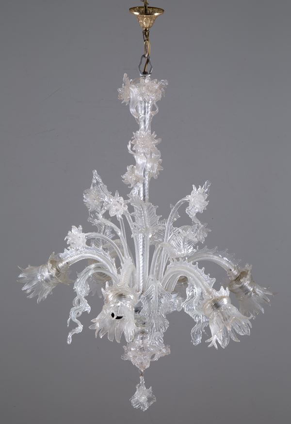 Six light glass chandelier