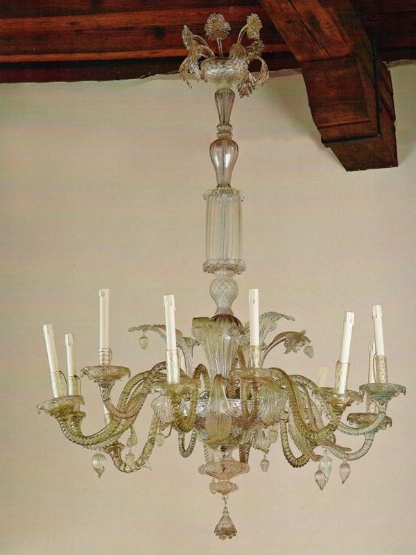 Glass chandelier with twelve lights