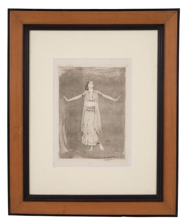 CESARE FERRO - Engraving "THE INDIAN DANCER"