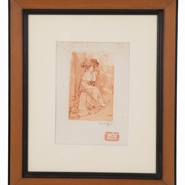CESARE FERRO - Engraving "SEATED GENTLEMAN"