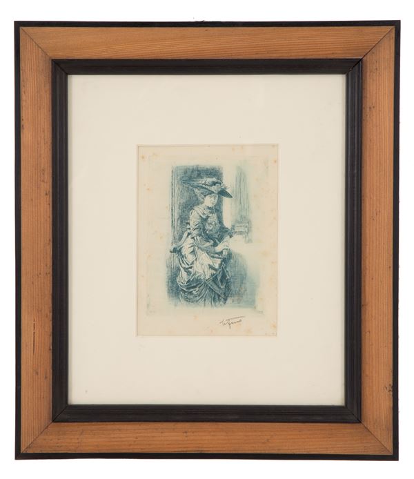 CESARE FERRO - Engraving "GENTLEMAN WITH HAT"