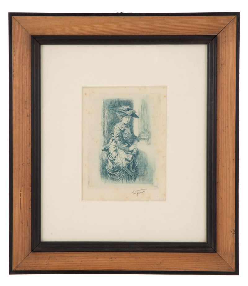 Cesare Ferro - Incisione "gentildonna con Cappello"