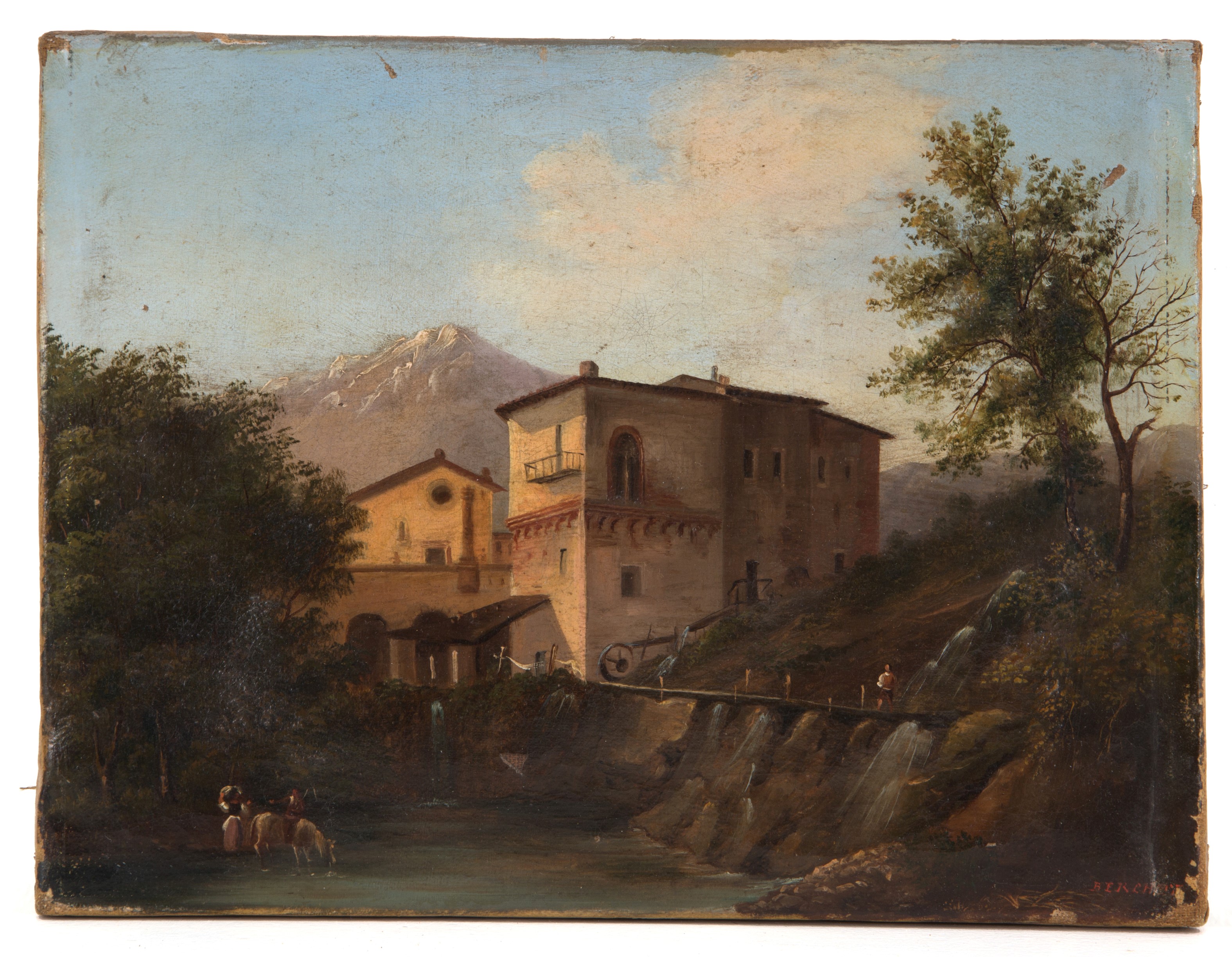Dipinto "mulino sul Fiume con Personaggi"