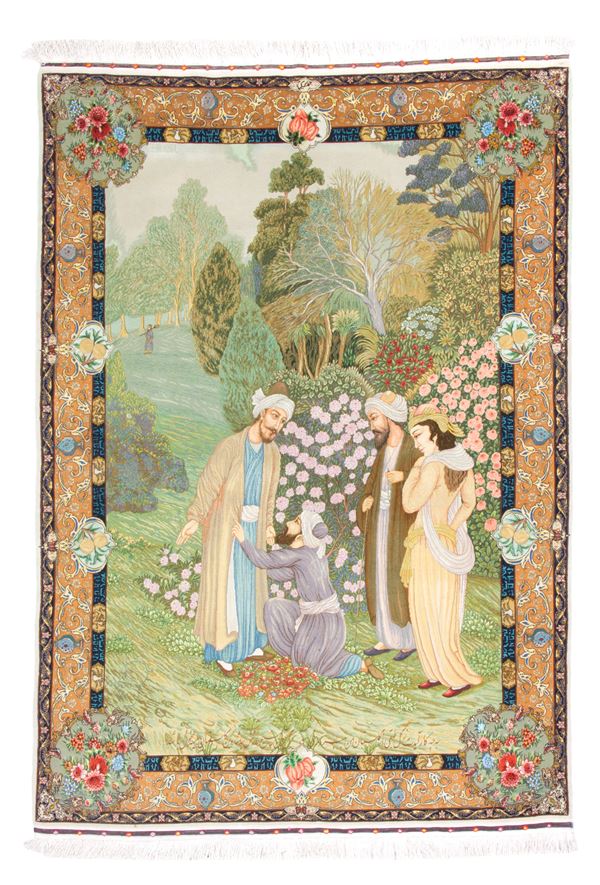 Tappeto Tabriz 80 raj in lana e seta. Firmato Khadiri. Persia