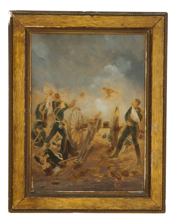 EMILE BRISSET - Painting "SOLDIERS WITH CANNON"