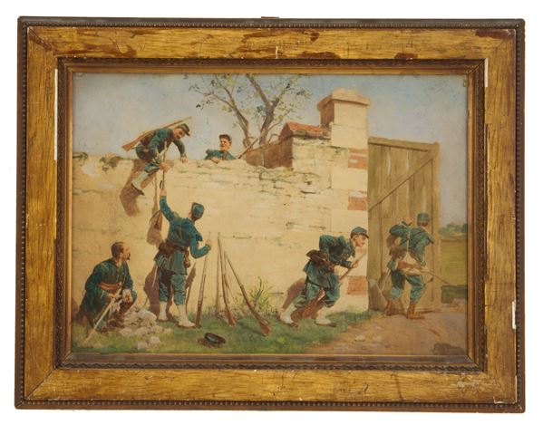 &#201;TIENNE-PROSPER BERNE-BELLECOUR - Painting "SOLDIERS CLIMBING A WALL"