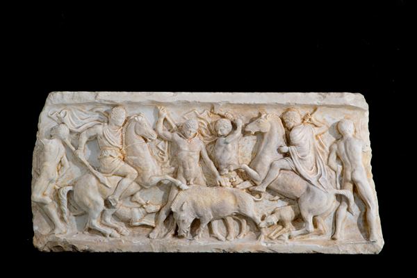 Altorilievo in marmo "CACCIA AL CINGHIALE"