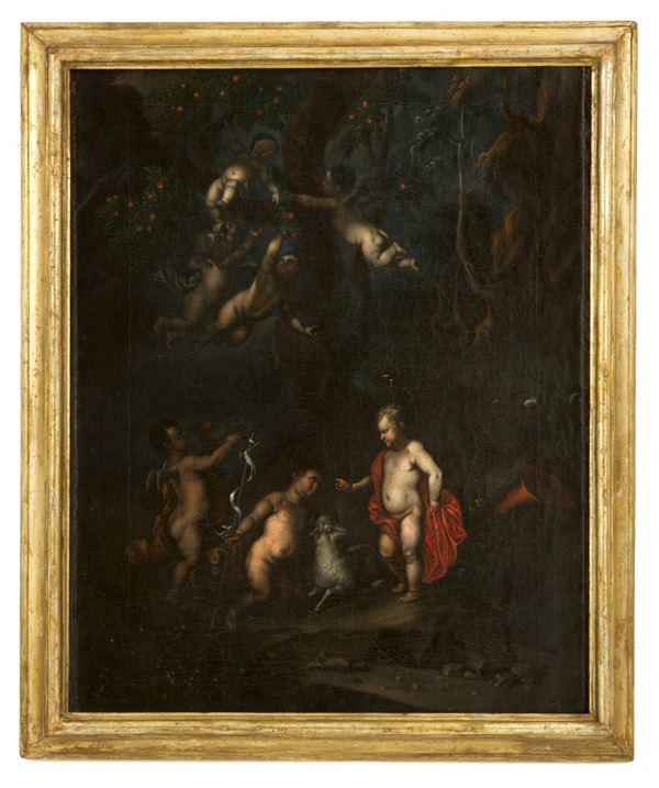 Dipinto "GESU' BAMBINO, SAN GIOVANNINO E L'AGNELLO"