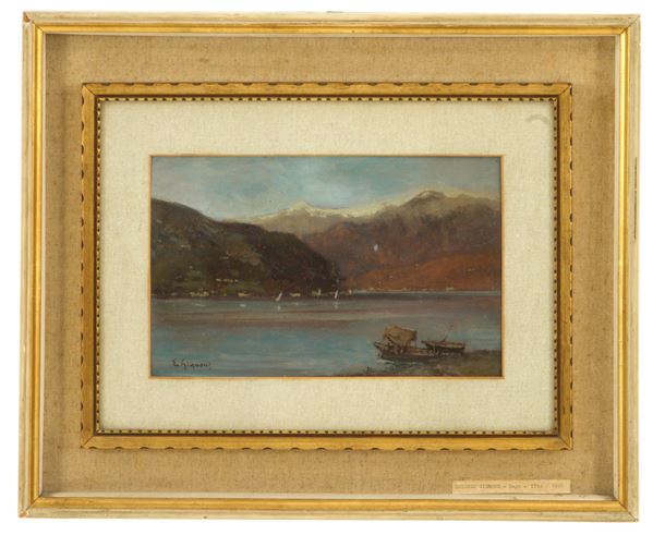 EUGENIO GIGNOUS - Dipinto "LAGO E MONTAGNE"