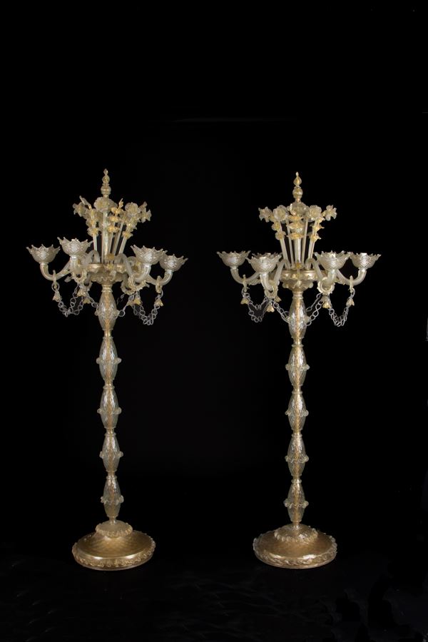 Coppia di piantane in vetro di Murano