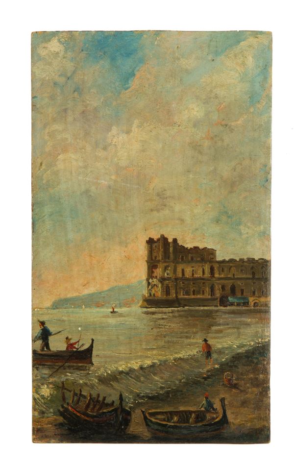 Dipinto "PALAZZO DONN'ANNA CON BARCHE E FIGURE"