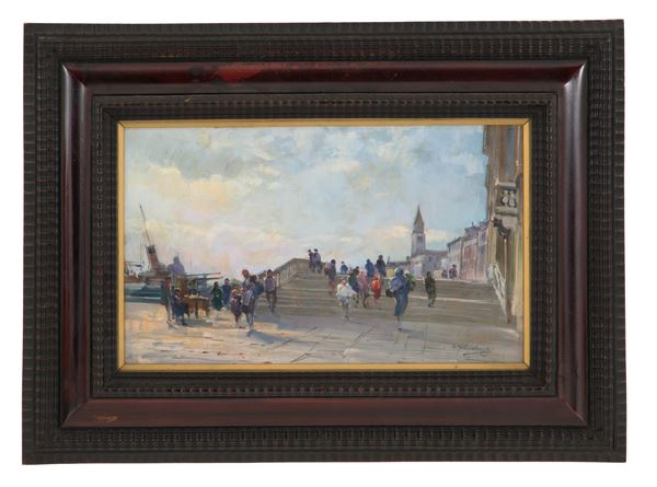 CESARE GHEDUZZI - Painting "BRIDGE ON THE RIVA DEGLI SCHIAVONI"