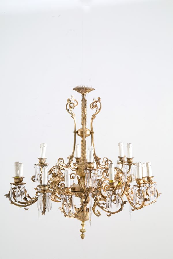 Six-armed bronze chandelier