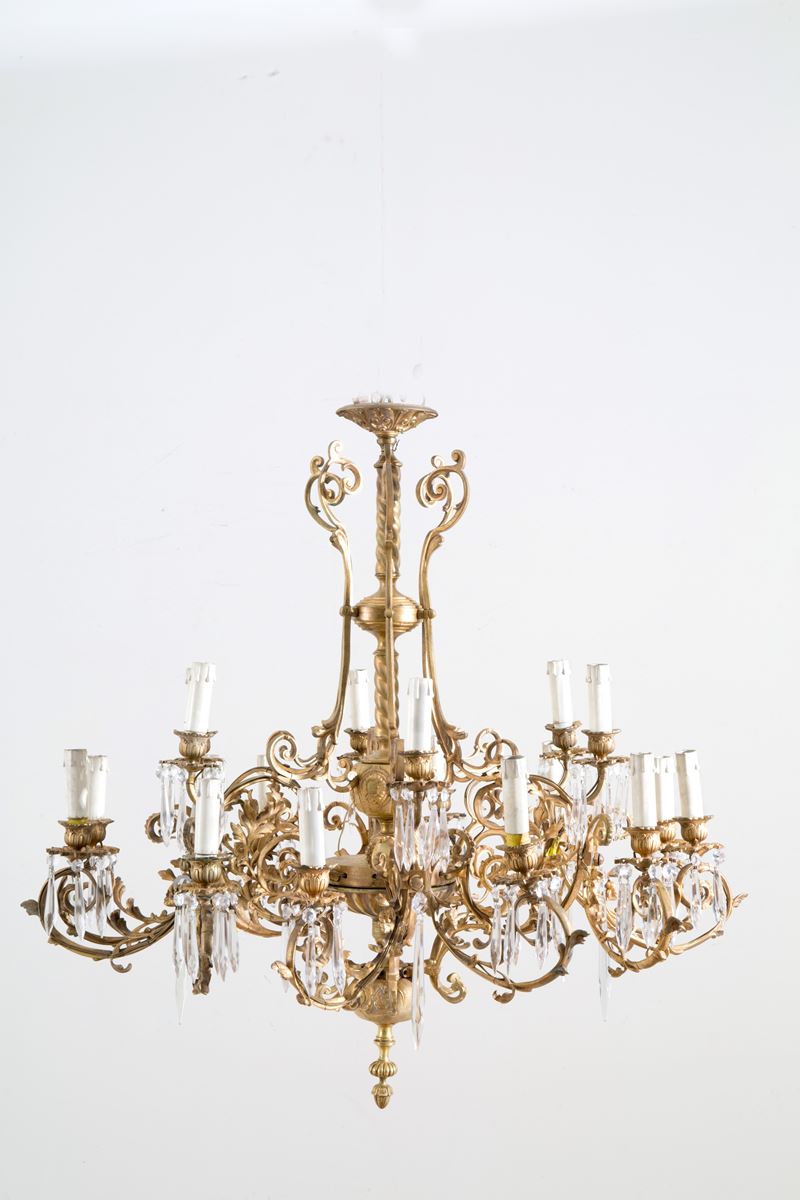 Lampadario sei bracci in bronzo