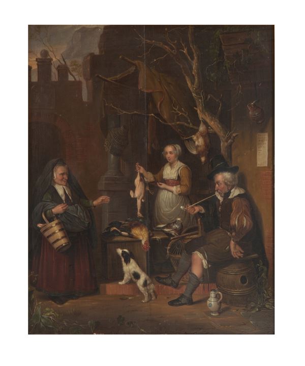GABRIEL METSU - Dipinto "VENDITRICE DI POLLI"