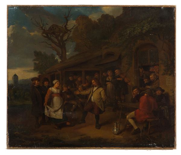 EGBERT VAN HEEMSKERCK - Dipinto 'BALLO IN CORTILE'