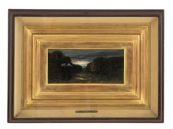 VINCENZO CABIANCA - Painting "LANDSCAPE AT DAWN WITH NUNS"